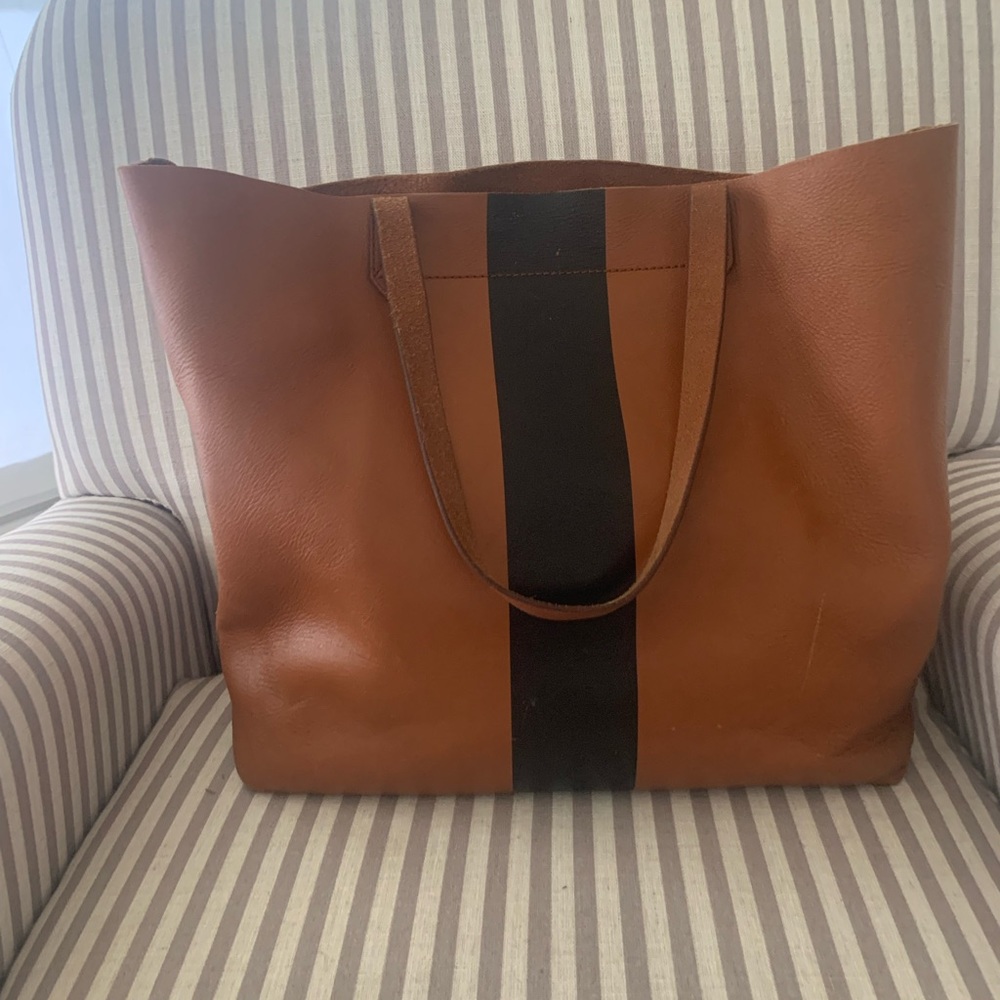 Madewell Transport Tote Paint Stripe English Saddle